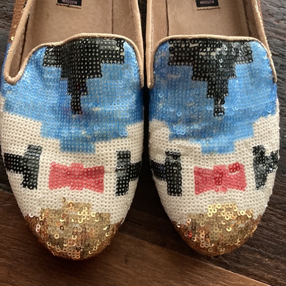 Steve Madden Smoking Shoes Sequin Ikat Bow Tie Flats Formal Pride 8.5 - Picture 9 of 9